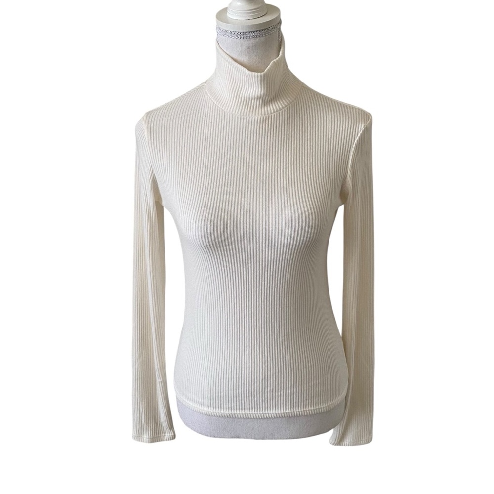 NWT Perfectwhitetee Ivory Ribbed Mock Neck Long Sleeve Top Size Large